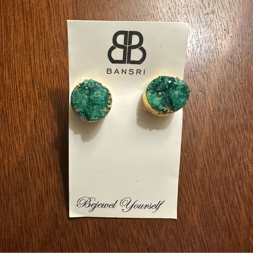Bansri Green Druzy Stud Earrings